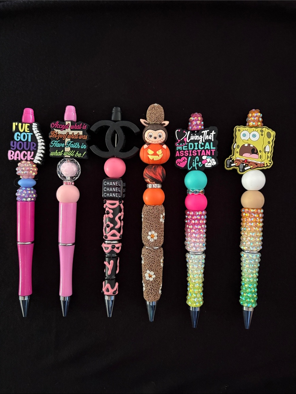 Assorted Decorative Refillable Beaded Pens Set of 6